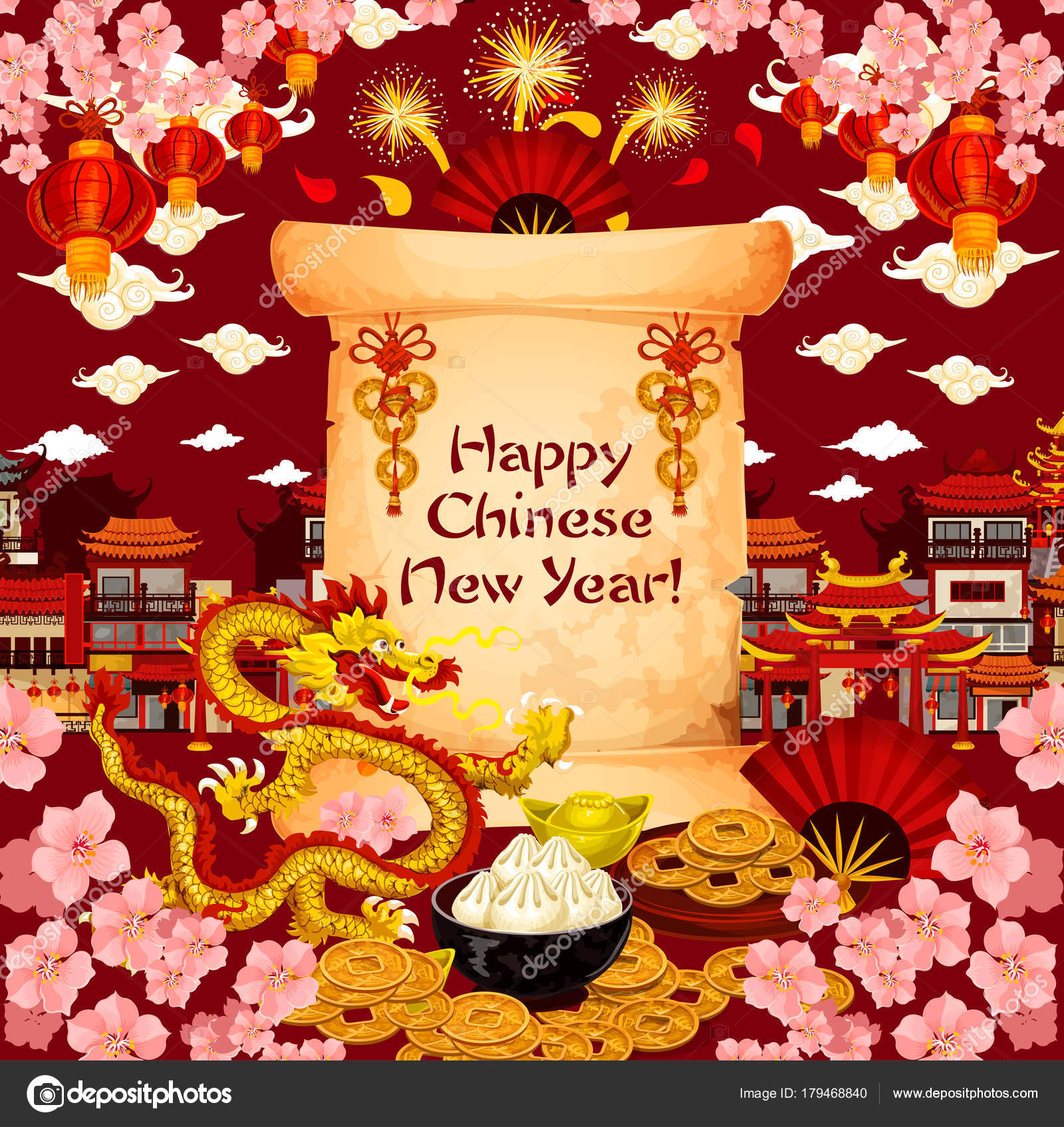 Chinese New Year wish vector greeting card — Stock Vector © Seamartini