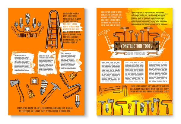 Cartel vectorial de herramientas de trabajo de reparación de servicio práctico — Vector de stock