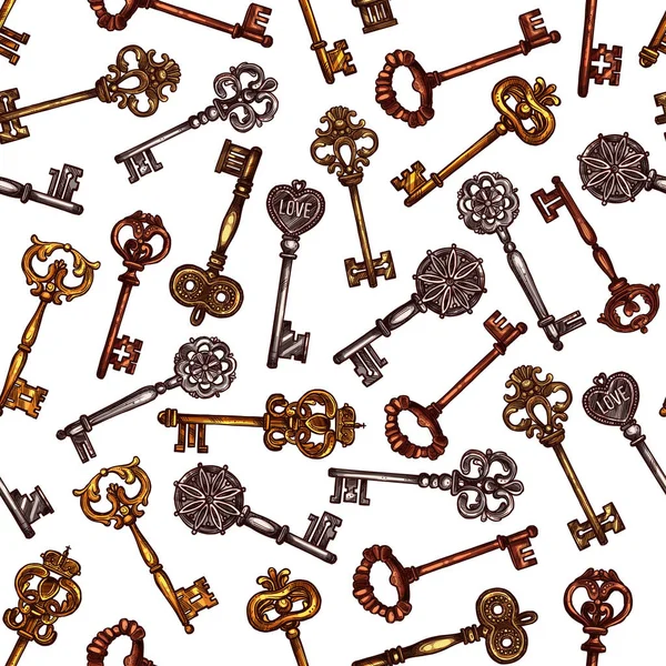 Vintage bronze chaves vetor sem costura padrão —  Vetores de Stock