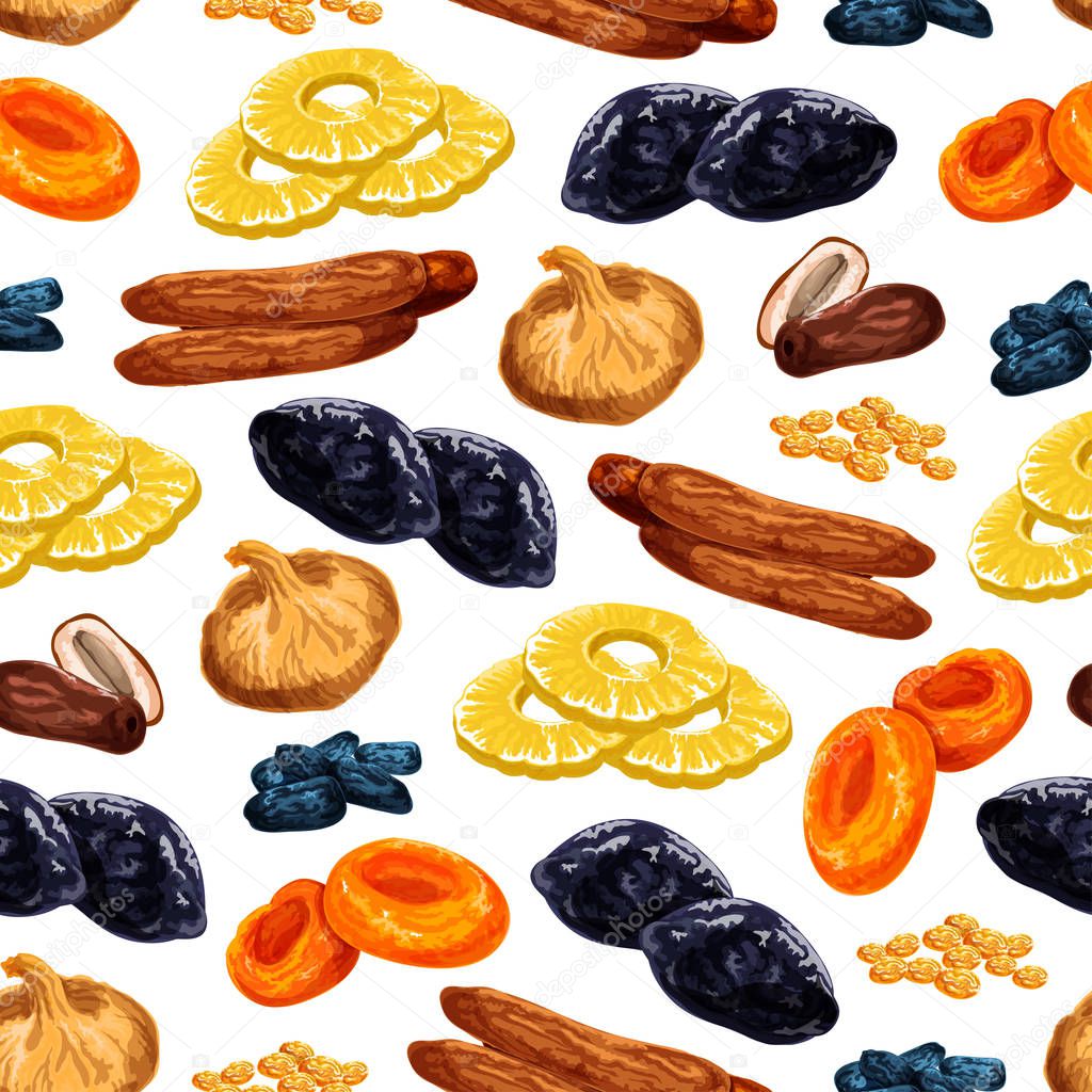 Vector seamless pattern of dried fruits snacks