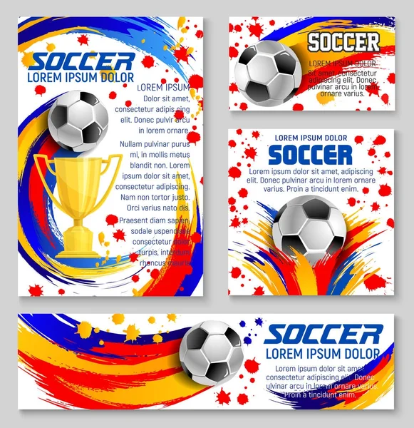 Bola de fútbol con diseño de banner de copa ganadora de fútbol — Archivo Imágenes Vectoriales