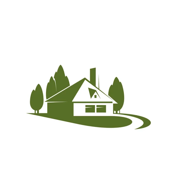 Casa em verde parque florestal ícone vetorial — Vetor de Stock
