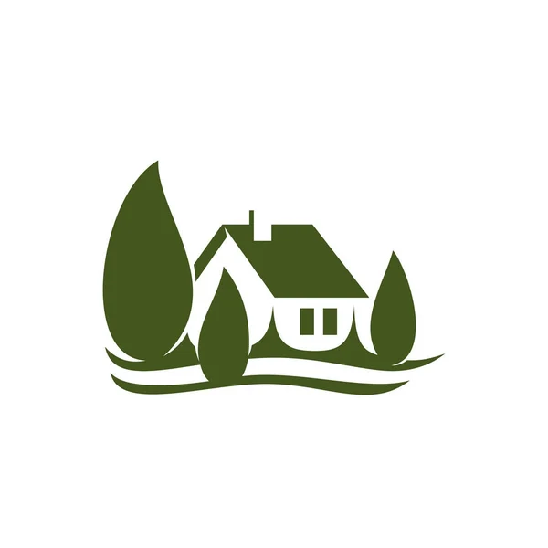 Οικολογικό σπίτι χωριό πράσινη ακίνητη περιουσία εικονίδιο του φορέα — Διανυσματικό Αρχείο