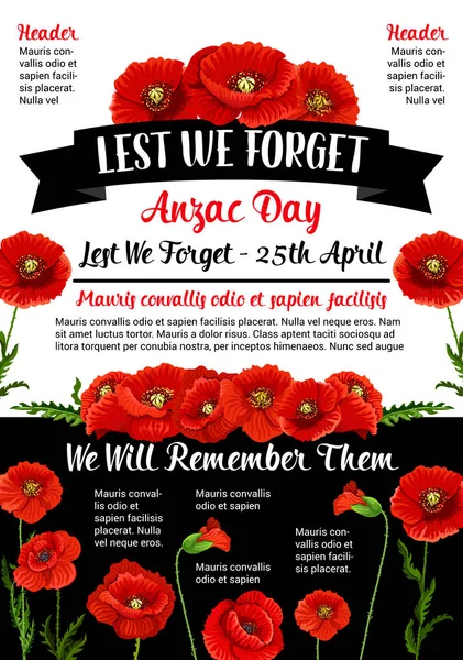 Anzac Day Lest We Forget 25 April vector poster — Stock Vector