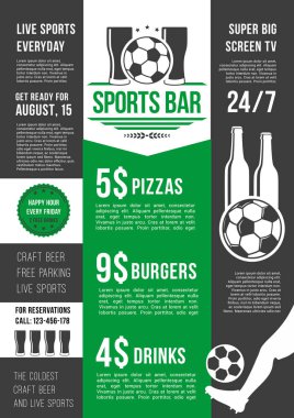 Vektör menü poster futbol çubuğu veya futbol için pub