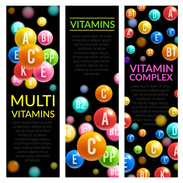 Multi vitamine complesse pillole banner vettoriali — Vettoriale Stock