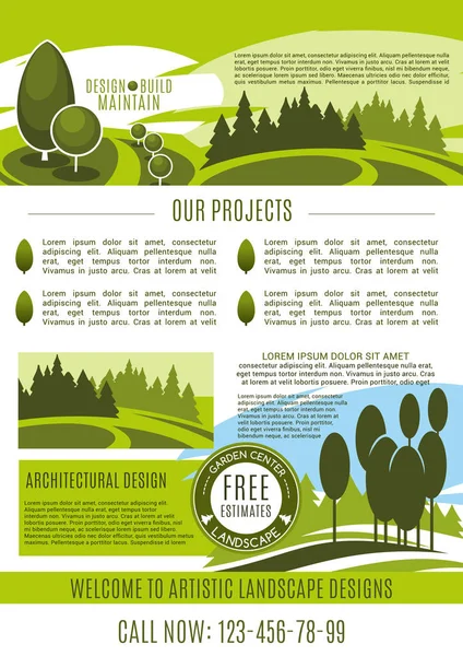 Cartel vectorial para empresa de diseño de paisaje verde — Vector de stock