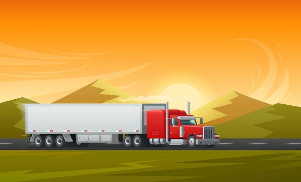 Oplegger vrachtwagen lange voertuig vector plat ontwerp — Stockvector