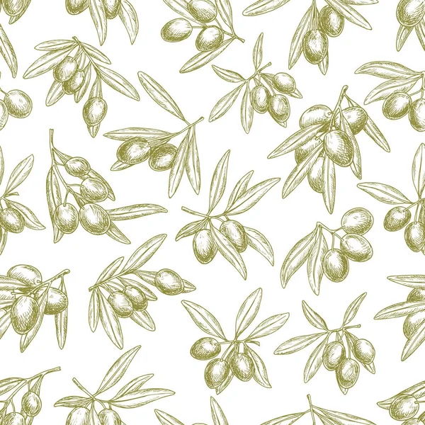 Olives branches on olive vector seamless pattern — Stock Vector