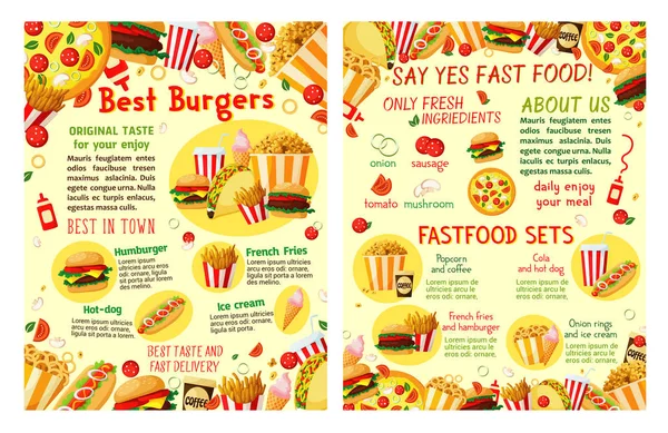Fast food občerstvení a jídlo restaurace vektor plakát — Stockový vektor