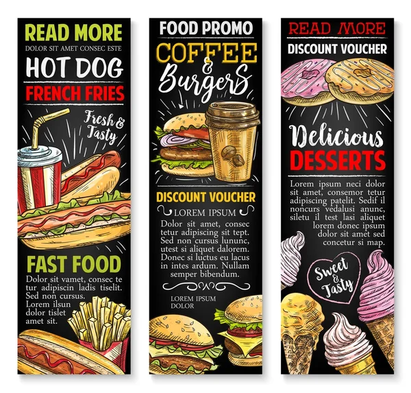 Fast Food Restaurant Menüvektor Skizze Plakat — Stockvektor