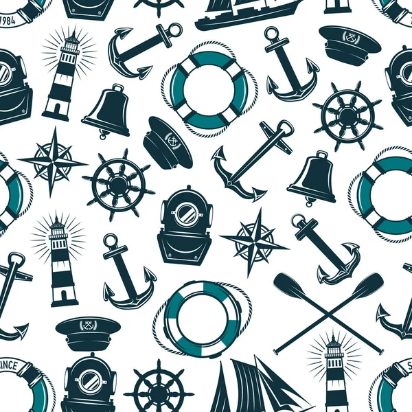 ベクトル航海海洋紋章シームレス パターン — ストックベクタ