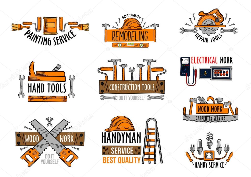 Vector icons house construction repair work tools