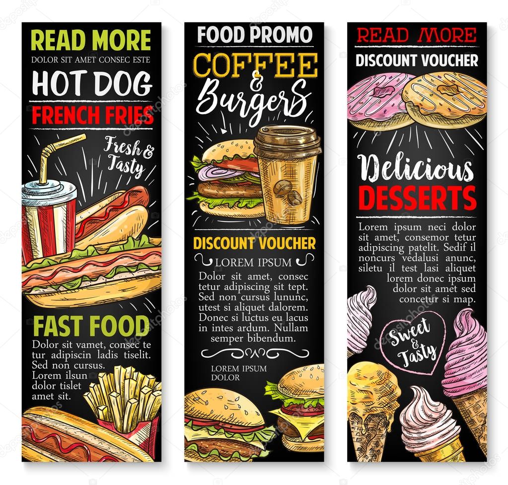 Fast food restaurant menu vector sketch poster