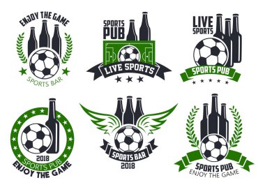 Futbol bar veya futbol bira pub vektör topu simgeler