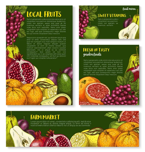 Boceto vectorial tienda de frutas banners de frutas de granja — Archivo Imágenes Vectoriales