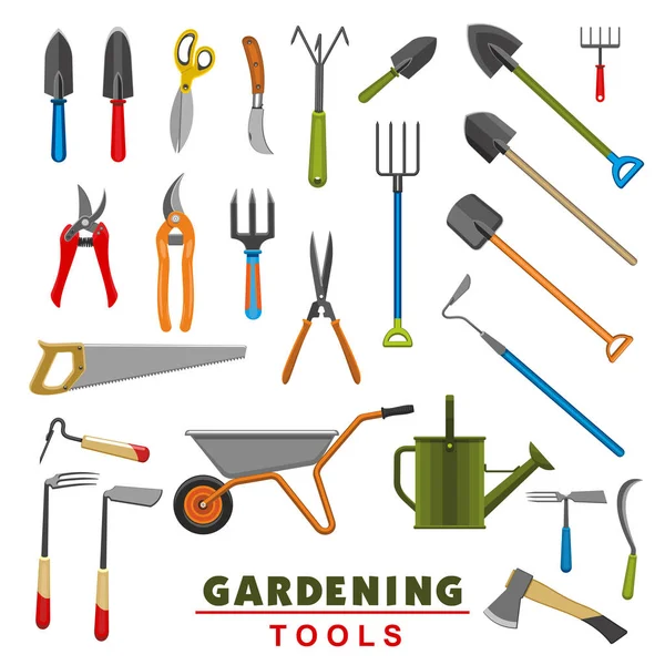 Vector isolated icons of farm gardening tools — Stock Vector