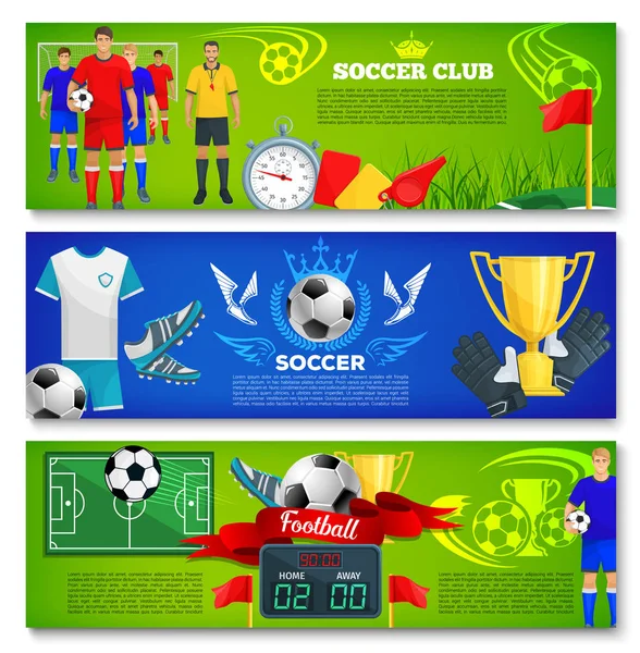 Vector banners for football or soccer sport club — Stock Vector