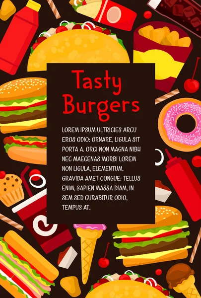 Vector fast food restaurante hambúrgueres menu cartaz —  Vetores de Stock