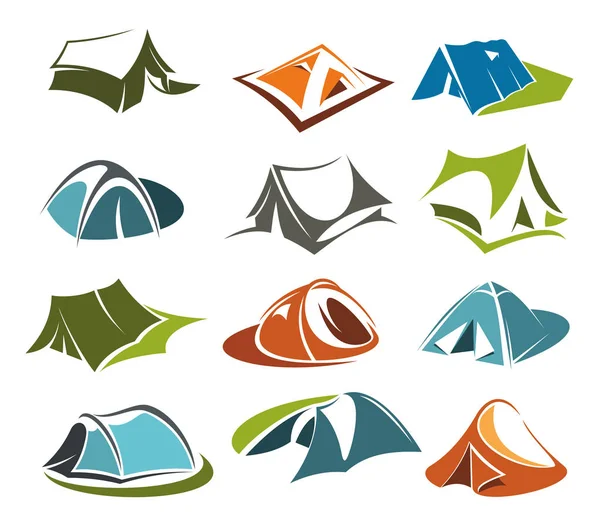 Vector tent icons camping site mountain adventure — Stock Vector