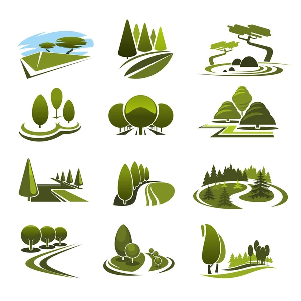 Iconos vectoriales para el diseño ecológico del paisaje verde — Vector de stock