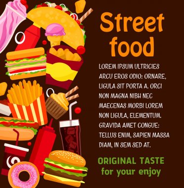 Fast food restoran yemek ve içecek menüsü poster