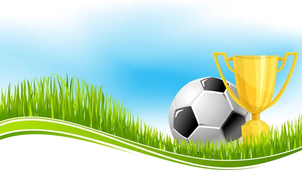 Soccer ball en voetbal trofee ontwerp van de banner — Stockvector