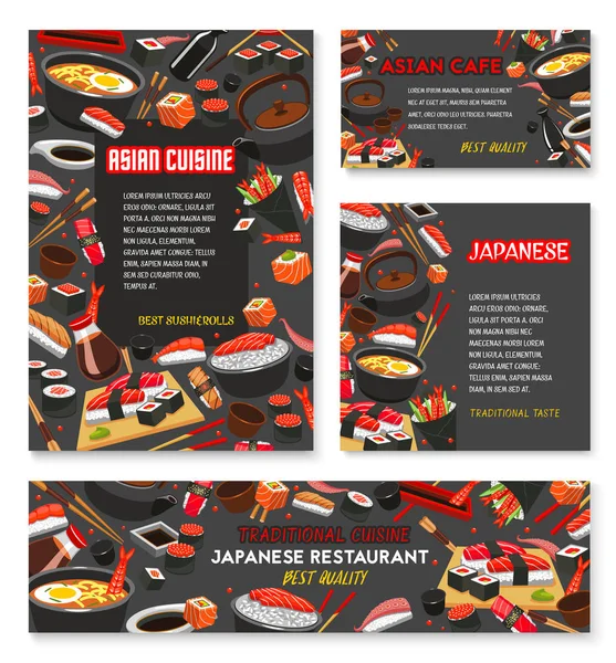 Bannière de menu restaurant japonais avec nourriture asiatique — Image vectorielle