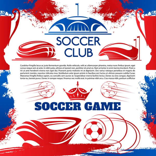 Cartaz desportivo de futebol com estádio de futebol e bola —  Vetores de Stock