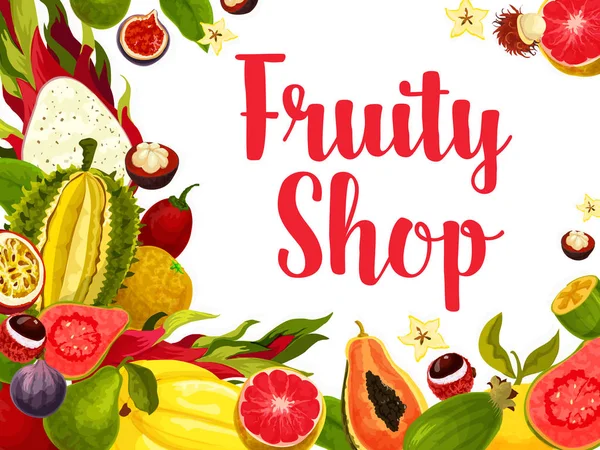 Cartaz de frutas exóticas e tropicais para design de alimentos — Vetor de Stock
