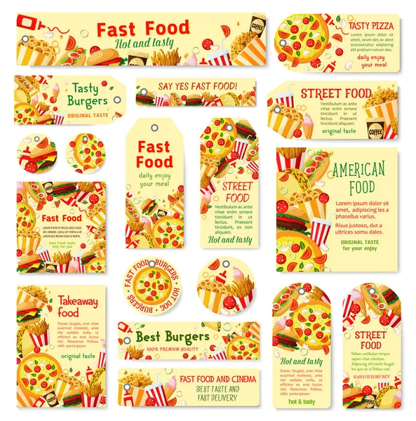 Fast food restaurang tagg och café menyn kortdesign — Stock vektor