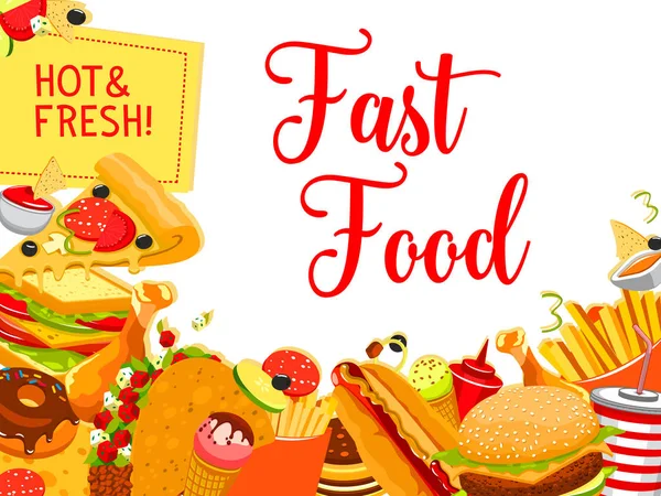 Fast food lanche e bebida cartaz para design de menu — Vetor de Stock