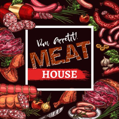 Vektör poster et evi Şarküteri için kroki