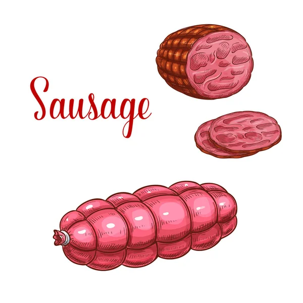 Διάνυσμα λουκάνικο σαλάμι κρέας σκίτσο εικονίδιο — Διανυσματικό Αρχείο