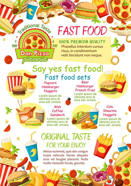 Fast food restaurace menu vektor plakát — Stockový vektor