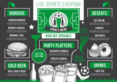 Vektör futbol bar futbol bira pub yemek menüsü