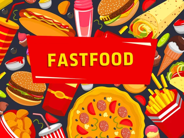 Vettoriale fast food hamburger pizza poster — Vettoriale Stock