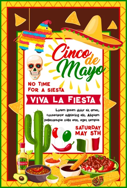Spanduk Meksiko Cinco de Mayo dengan simbol liburan - Stok Vektor