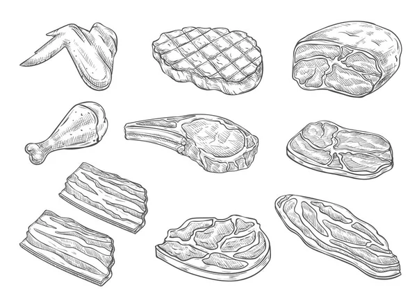 矢量素描屠宰肉鸡肉图标 — 图库矢量图片