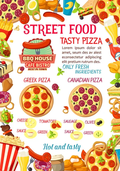 Wektor uliczni Burgery pizza menu plakat — Wektor stockowy