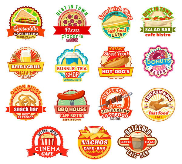Vector fast food restaurant or fast food cafe icons
