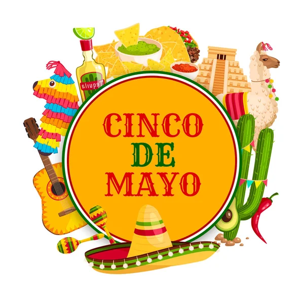 Cinco de Mayo cartaz com símbolos de feriado mexicano — Vetor de Stock