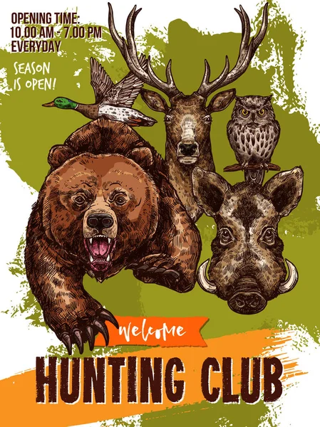 Croquis vectoriel affiche du club de chasse animaux sauvages — Image vectorielle