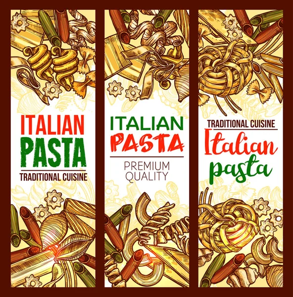 Vector italiano macarrão restaurante esboço banners — Vetor de Stock