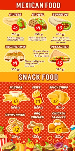 Wektor fast food Mexican restaurant menu — Wektor stockowy