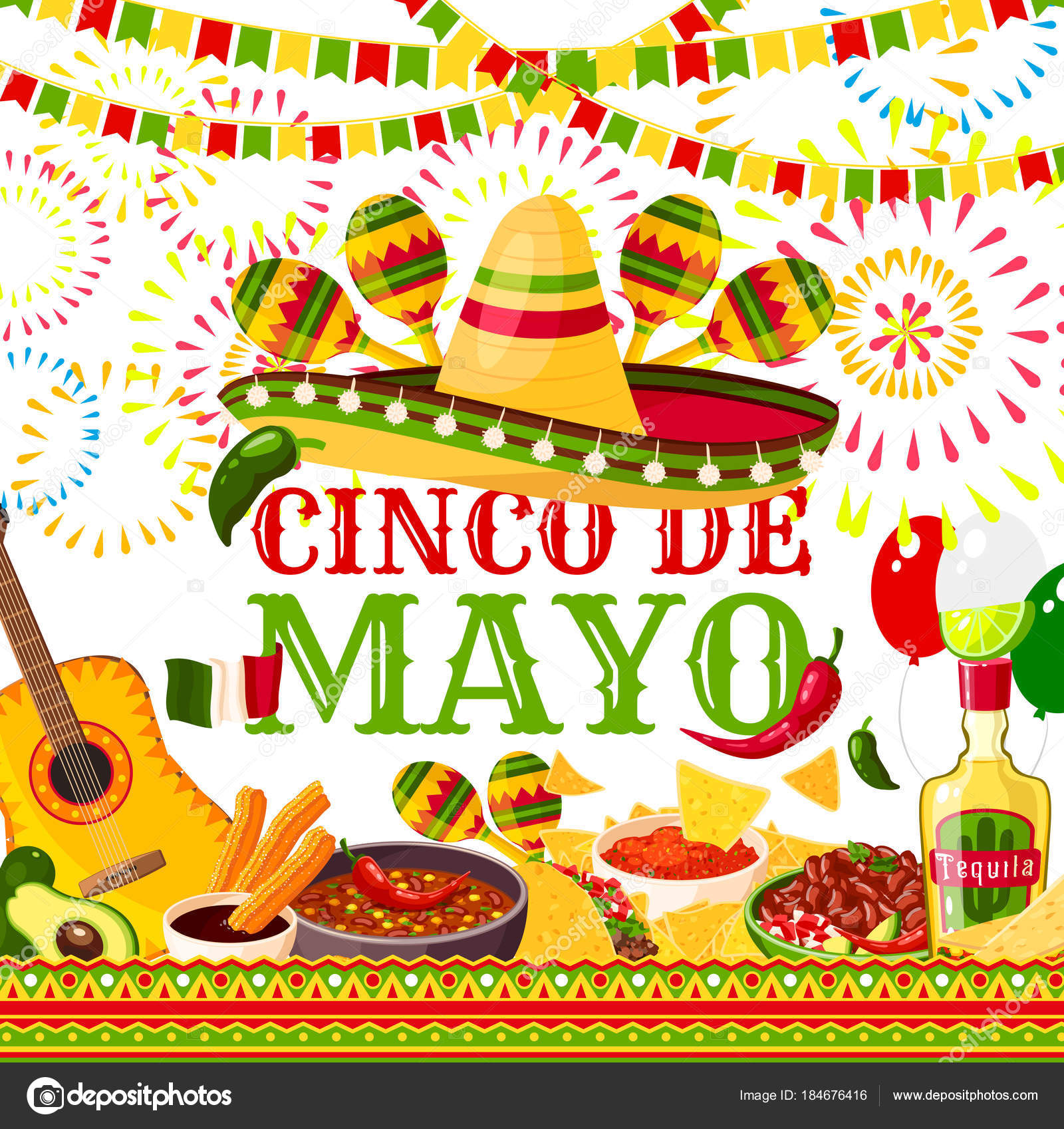 Cinco de Mayo fiesta Mexican vector greeting card Stock Vector Image by