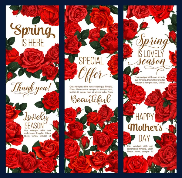 Vector lente bloemen Mother Day groeten banners — Stockvector