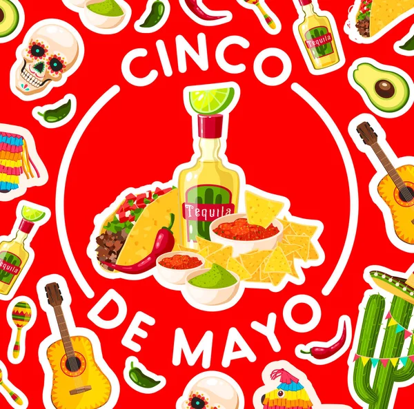 メキシコのフィエスタ パーティー フードとシンコ ・ デ ・ マヨ カード — ストックベクタ