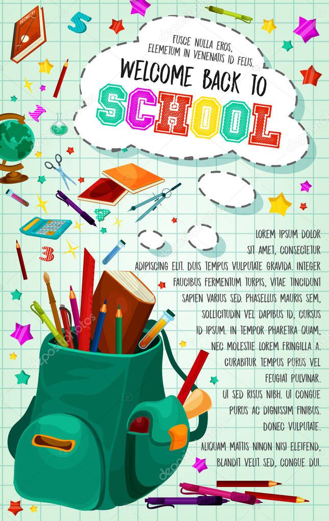 Back to School vector lesson stationery poster