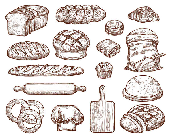 Bakery set with a lot of types fresh bread.